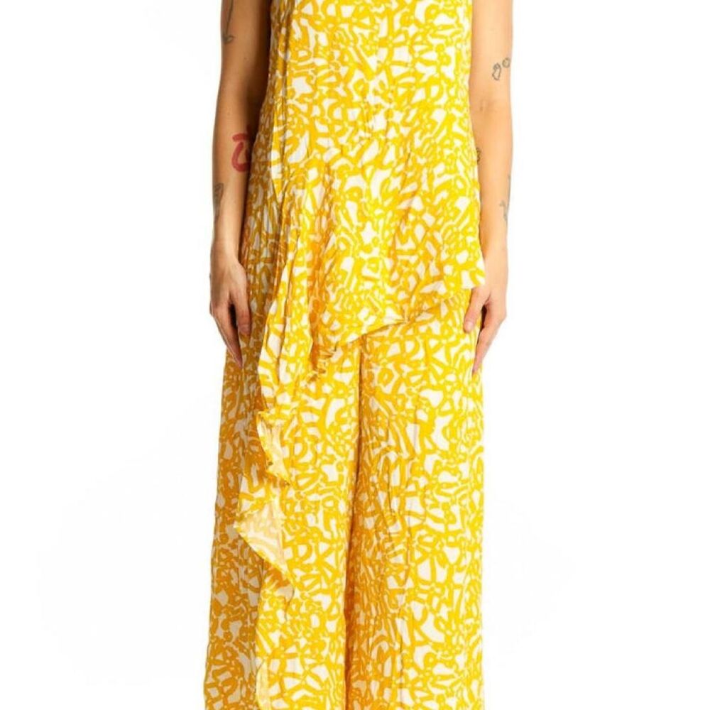 Maeve Anthropologie Yellow Abstract Printed Jumpsuit